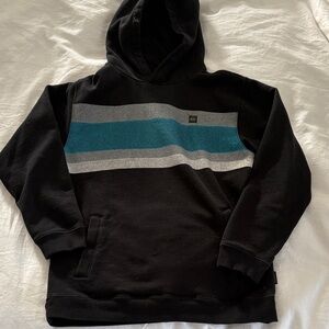 Quicksilver Black Hoodie with Turquoise and Gray Striping Kids Size XL 7X